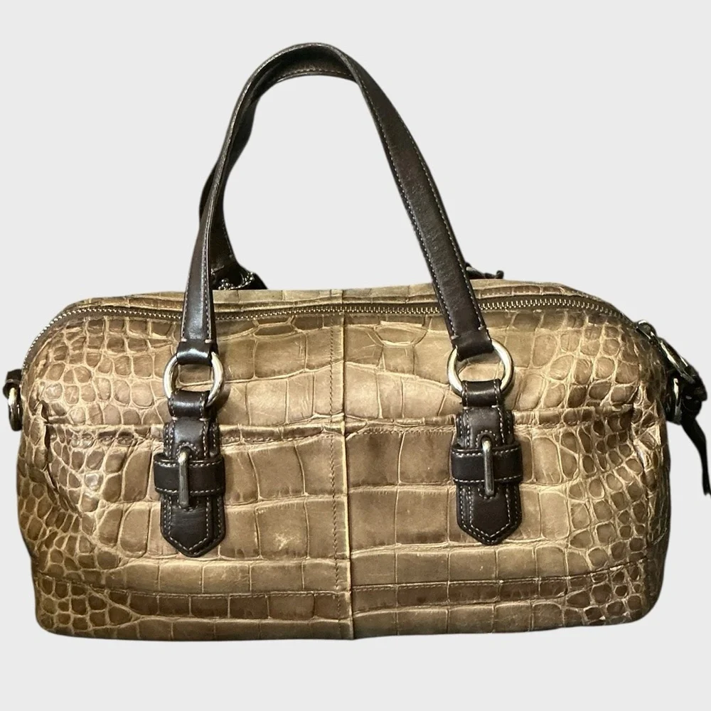 Coach Chelsea Embossed Croc Reese Satchel Style 18020 Brown Tan Leather